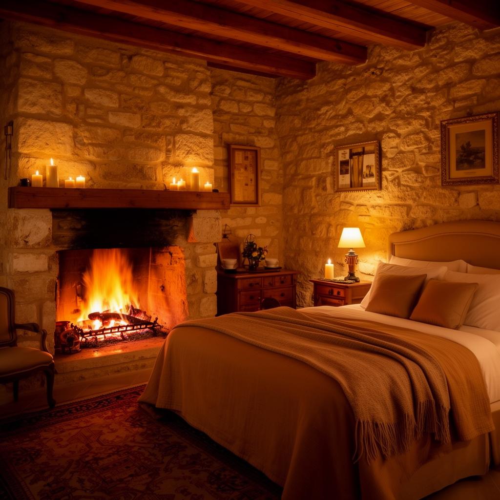 Antreana's authentic stone fireplace